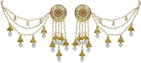 The Luxor Golden And White Attractive Bahubali Long Chain Jhumka Earrings Set