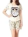 VENTELAN Women's Cute Owl Printed Sleepwear Pajama Sets Comfy Summer Shorts Beige X-Small(USA Size:0-2)