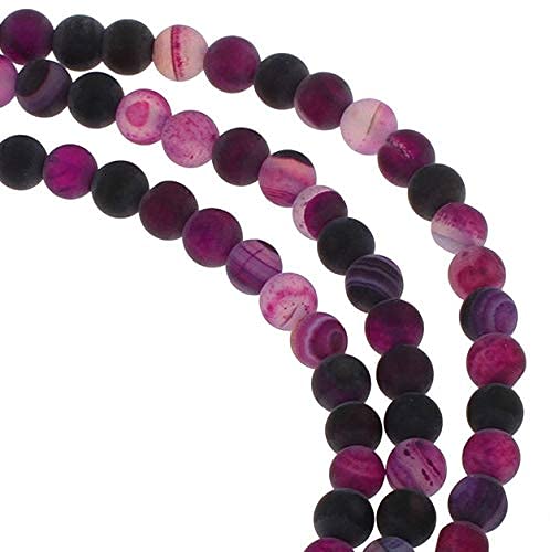 Natural Gemstone Stripes Lace Agate Beads, 8 mm 6 mm 4 mm, Polished and Matt, Ball Shape Jewellery Beads for Jewellery Bracelet Chain Jewellery Making, (6 mm, 18 Pieces, Purple Matte)