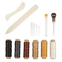 Set of 16 Bookbinding Tools, findTop Bone Folder Creaser Waxed Linen Thread Wood Handle Awl Large-Eye Needles for Handmade DIY Bookbinding Crafts and Sewing Supplies