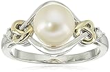 Sterling Silver and 14k Yellow Gold 8mm Freshwater Cultured Pearl and Diamond Ring (0.03 cttw, I-J Color, I3 Clarity), Size 6