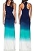 WIWIQS Women`s Tie Dye Ombre Dress Tank Top Casual Maxi Long Dress Dark Blue and Green XL