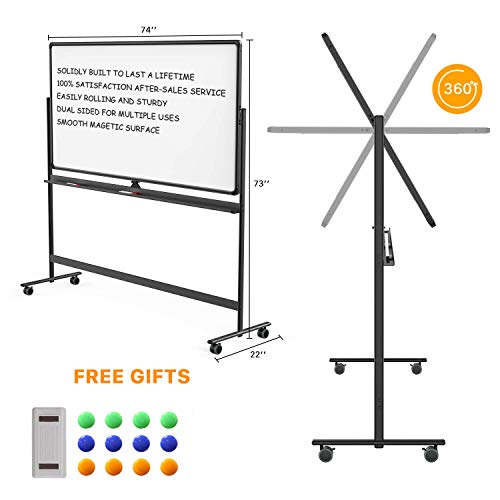 Dry Erase Whiteboard Easel on Wheels 70'' x 36'' Large Double Sided