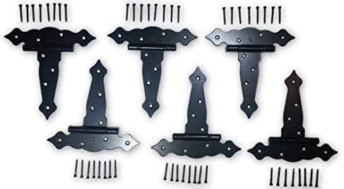 Shed Door T-Hinges 6" Heavy Duty Fancy Decorative Strap Hinge Ornamental Style (Set of 6)