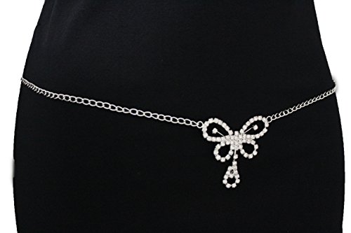 TFJ Women Fashion Metal Belly Belt Hip Waist Thin Chain Butterfly Charm Silver S M L