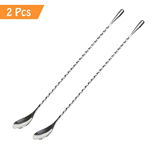 2Pcs/set Mixing Spoon, Luxsego Cocktail Shaker Spoon With Spiral Pattern, 12'' Extra Long Stainless Steel Barware Stirring Spoon for Ice Cream, Coffee, Milkshakes, Juice, Tea, Drink