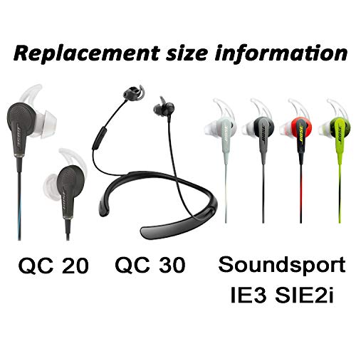 Replacement Silicone Ear Tips Earbuds Buds Stayhear Set for Bose QC30 QC20 SIE2i IE2 IE3 Soundsport Wireless Headphones, 3 Pairs (White)