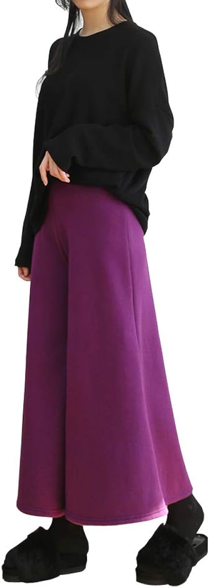 Amazon 秋冬 裏起毛 パンツ ワイドパンツ ボトムス ガウチョパンツ 暖かい 大人可愛い ロングパンツ カジュアル 韓国ファッション Wp25 チャコール ロングパンツ 通販