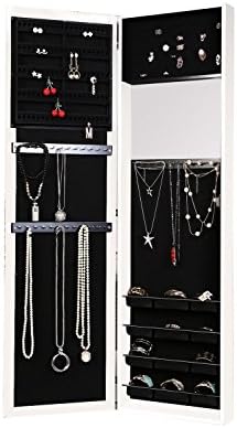 Mantani Jewelry Cabinet Wall Door Mounted Jewelry Armoire Organizer with Full Length Mirror (White)