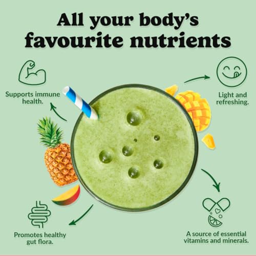 Good Protein Greens Superfood Powder Juice - 100% Natural Digestive Enzyme Greens Powder | Vegan Non-GMO Gluten Free Vitamins Green Powder - Organic Alfalfa Wheat Barley Grass Spirulina Powder | 225g Tropical Fruit