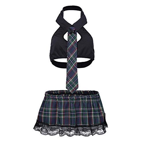 YiZYiF Women Plus Size School Girl Uniform Mini Plaid Skirt Tie Cosplay Costume
