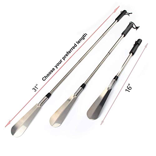 Premium Long Handled Shoe Lifter Twist to Lock 16" to 31" Adjustable Expander Shoe Horn - Extends & Collapses Stainless Steel Telescopic Spring Shoehorn