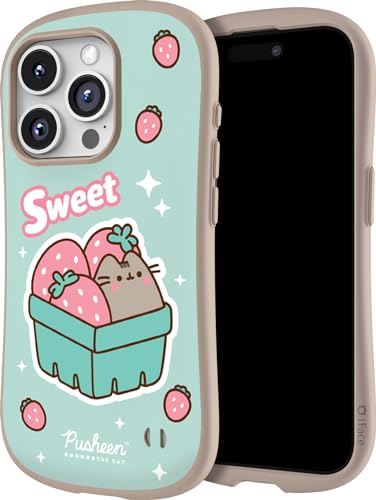 iFace Case for iPhone 15 Pro (6.1”) Pusheen First Class Case - Cute Shockproof Dual Layer [Hard Shell + Bumper] Protective Phone Case - Strawberries
