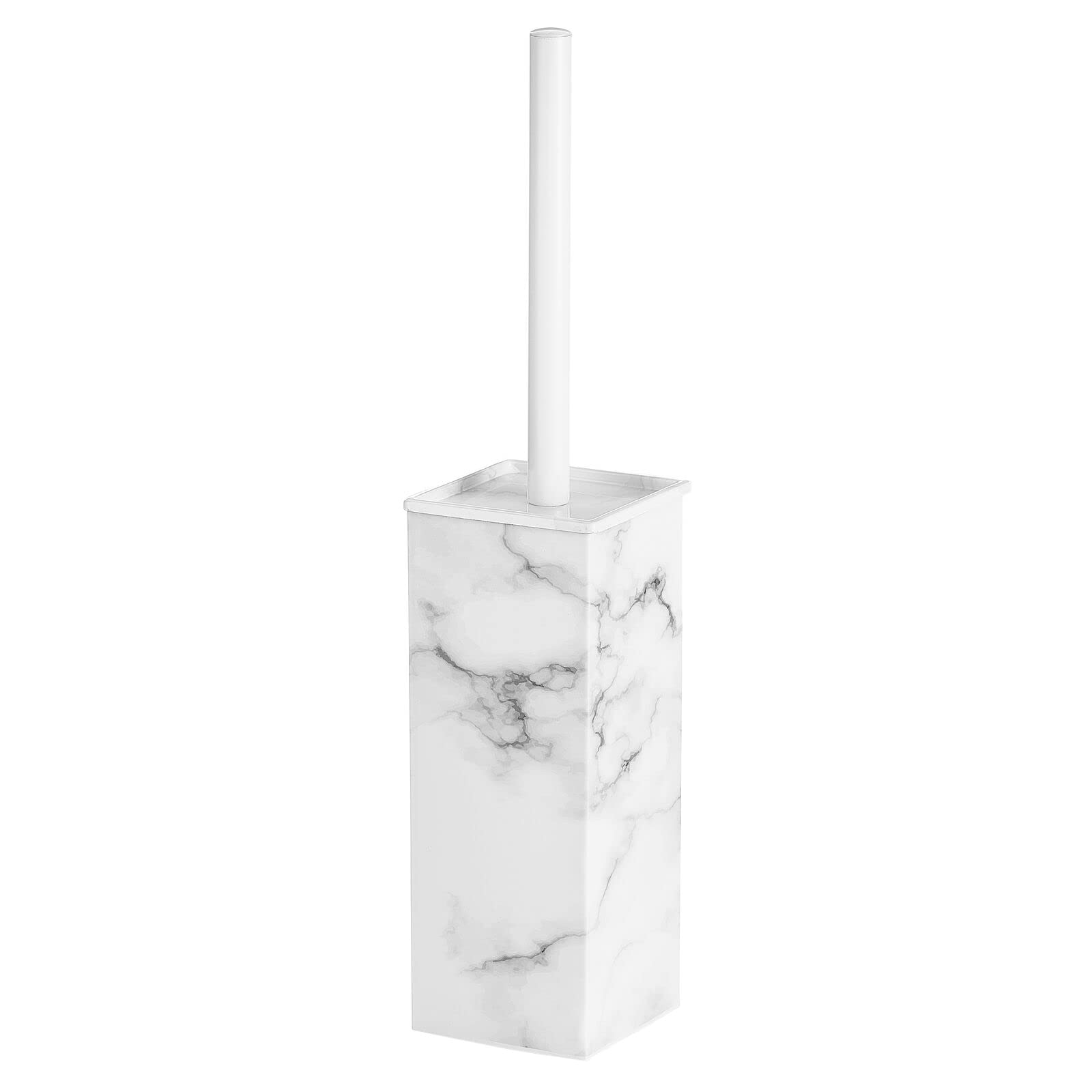 Photo 1 of mDesign Steel Square Modern Toilet Bowl Brush and Holder for Bathroom Storage and Organization, Compact Free-Standing Design, Covered Brush - Sturdy, Deep Cleaning - Citi Collection - Marble