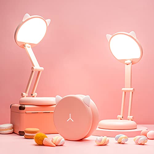 Cute Desk Lamp for Kids, LED Desk Lamp USB Charging & Stepless Dimming, Small Desk Lamp +Portable Foldable Rechargeable, LED Desk Lamps for Home Office, Kids Desk Lamp Touch Control, Pink Desk Lamp