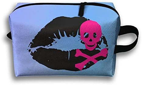 Michgton Cosmetic Bag Kiss Skull And Crossbones Girl Simple 3D Printing Travel Multifunction Makeup Case