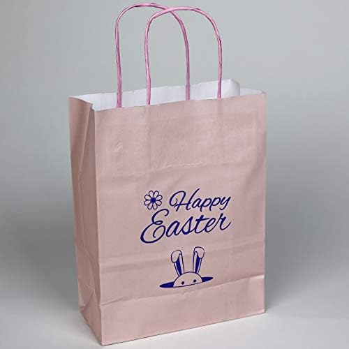 MAINETTI Pack of 10 Pink Easter Bags Bunny Print, Twisted Handle Kraft Paper Gift / Party Bags 18x8x24cm - Choose from over 100 Colour / Print / Size Options