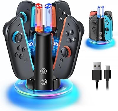 RVB Station de Charge 4-en-1 pour Switch 2/1/OLED pour Joycon 2/1