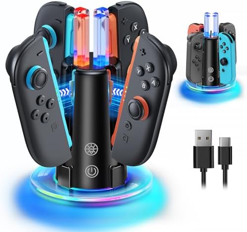 RVB Station de Charge 4-en-1 pour Switch 2/1/OLED pour Joycon 2/1