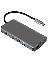 USB C Hub, 9 en 1 tipo C Hub con puerto VGA, 4 K USB C a HDMI, PD suministro de energía, 1 Gbps puerto Ethernet, Mic puerto de audio, lector de tarjetas SD TF, 2 puertos USB 3.0, portátil para MacBook Pro y ventana USB tipo C portátiles