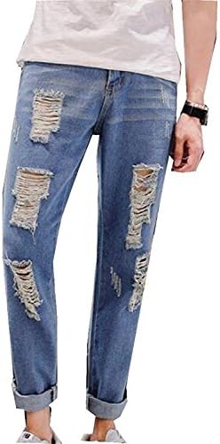 Eault Slim Mens Holes Wild Simple Comfy Creative Five Pocket Jean LightBlueChina 30/US S Comfortable