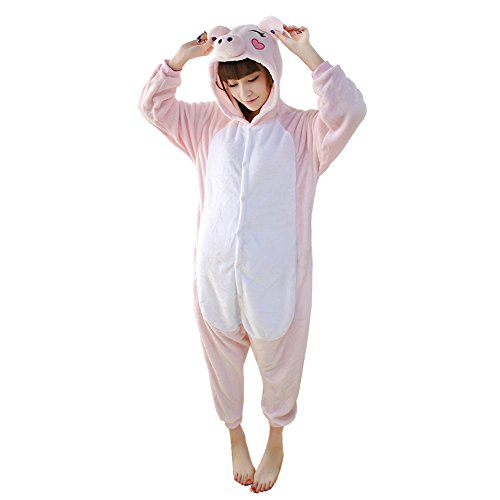 Janecrafts New Kigurumi Pajamas Anime Cosplay Costume Unisex Adult Onesie Dress (M, Pink Pig)