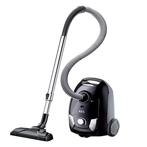 AEG VX4 Vacuum Cleaner with Bag, VX4-1-EB, Powerful Suction, All Floor Types, Hard Floors & Carpets, Washable Filter, 7.5 Meter Range, Including Accessories, Handheld Vacuum Cleaner, 80dB, Black