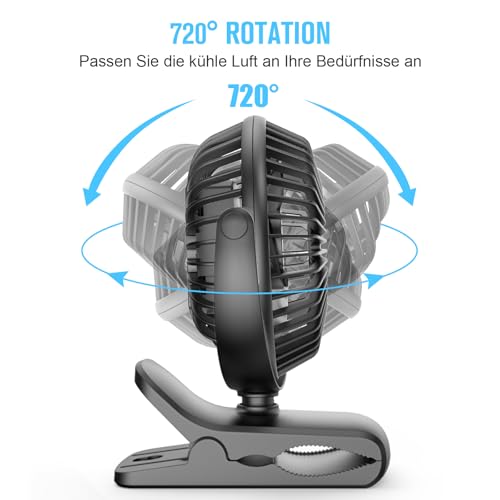 HONYIN Mini USB Clip Fan, 5" Clip and Desk Personal Fan with Sturdy Clamp, 720° Rotation, Desktop Table Cooling Fan by USB Plug In, for Home, Office and Desk