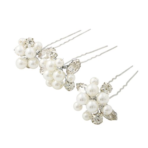 Yean Bridal Silver Hair Pins Set, Wedding Decorative Rhinestones Hair Pins for Women and Girls (Set of 3)