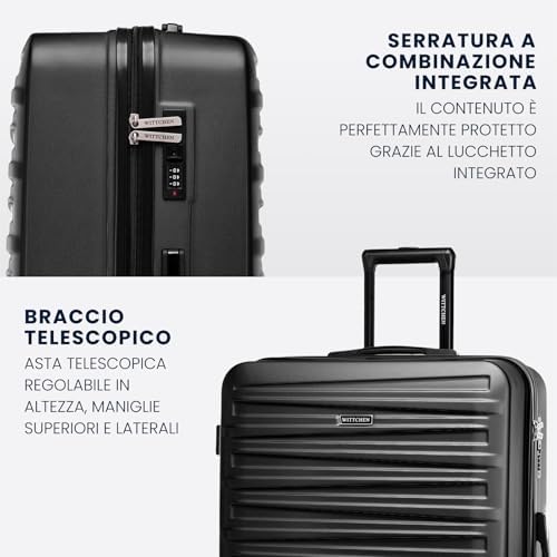 Skyspeed Line Set di 3 valigie Valigia da viaggio Rolling Trolley Bagaglio a mano rigide in ABS con serratura a combinazione Manico telescopico 4 ruote Nero Ryanair/ITA Airways