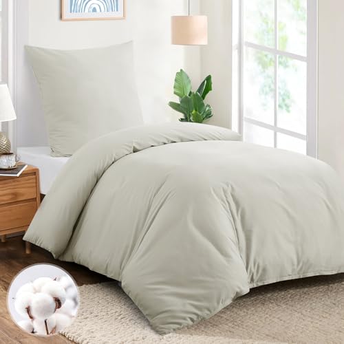 Aisbo Bettwäsche 140X200 Baumwolle Beige - Bettwäsche-Sets Bettbezug 140X200 Mit Kissenbezug 80X80 Cm, Baumwollbettwäsche Set, Oeko-Tex Bettwäsche Beige Mit Reißverschluss