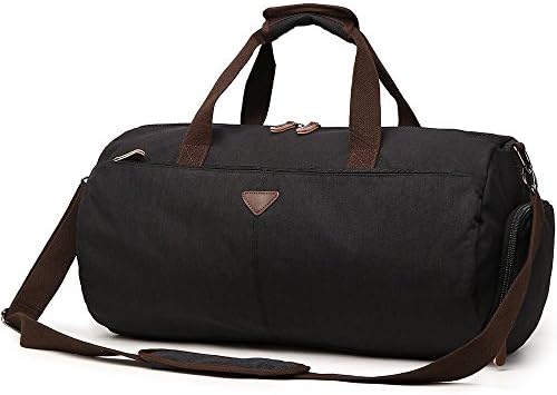 Oflamn Waterproof Round Duffle Travel Bag Sports Gym Tote with Shoe Compartment (Black)