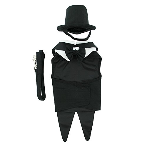 Dog Tuxedo w/ Formal Tails- Black, Medium (Chest 16-19")