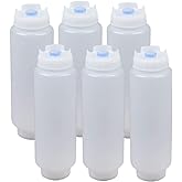 FIFO Squeeze Bottle Refillable 16 oz | Blue Tip Large Valve Dispenser for Thick Condiments, Sauces, Batter and Dressing | Self Sealing No Drip No Hassle | (6 Pack)