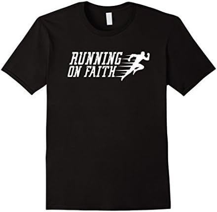 Mens Inspirational Running On Faith Quote T-Shirt for Men &amp; Women Medium Black
