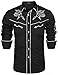 COOFANDY Men's Long Sleeve Western Cowboy Shirts Embroidery Casual Button Down Shirt, Black, Large