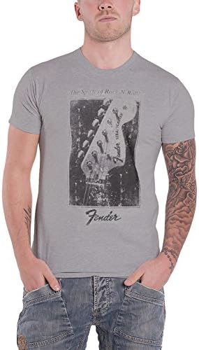 Fender T Shirt Stratocaster Head Stock Logo Official Mens Grey