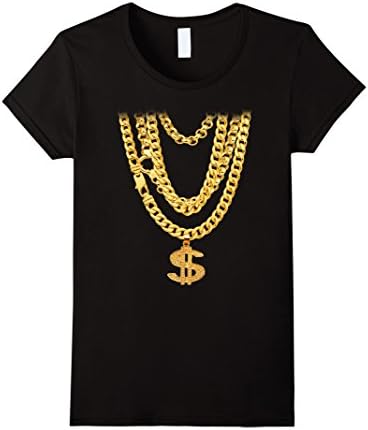 Women's Hip-Hop Gold Chains with Dollar Symbol Bling Funny T-Shirt Medium Black