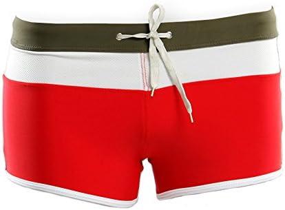 Topda123- Men's Polyester Fashion Solid Color Splice Square Leg jammer Swimsuit (XL, Red)