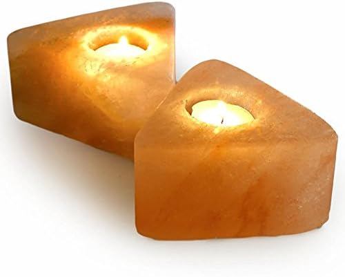 Pack of 2 Premium Quality Triangle Shaped Natural Air Purifying Hand Carved Himalayan Salt Candle Holder