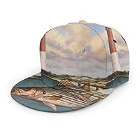 COMputer998 Striped Bass Flat Baseball Cap Men Women-Adjustable Printing Twill Hat Suitable for Sports,Outdoor,Everyday and Party
