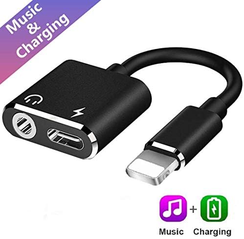 3.5mm 2 in 1 Audio Adapter Charger for iPhone XR/XS MAX/X / 7 Plus / 8 Plus/iPad/iPod Jack Converter Car Charge Accessories Cable & Audio Connector Earphone Splitter Adaptor (Black)