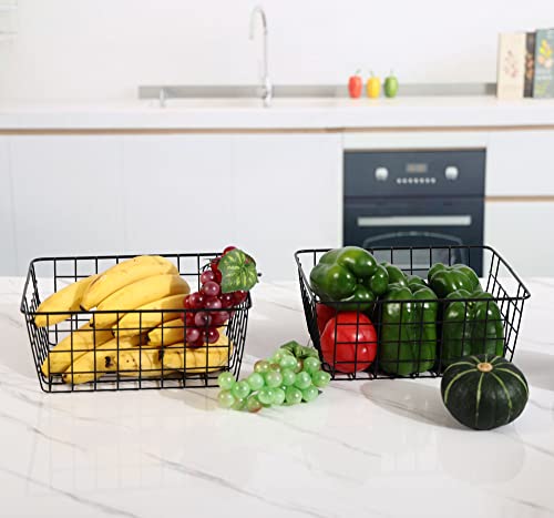 REFSAVER Wire Basket for Organizing 4 Pack Pantry Storage Baskets Small Mental Cabinet Shelf Black Organizer Bins for Office,Bathroom,Pantry,Closets