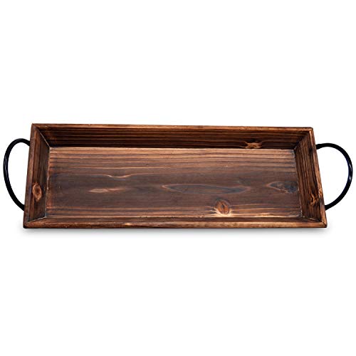 AGLARY Wood Candle Holder with Metal Handle, Rectangle Decorative Tray for Display Candle, Dining Table, Wedding