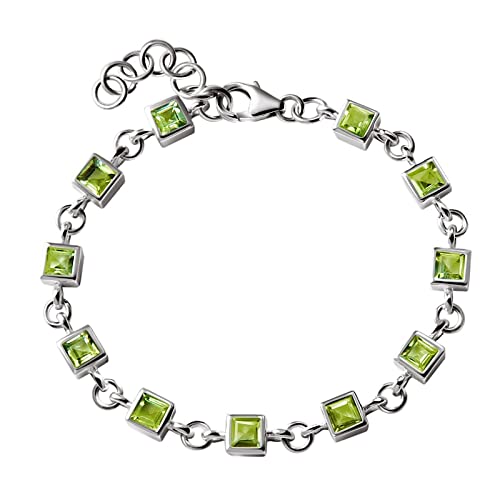 Franki Baker 925 Sterling Silver Square Cut Natural Peridot Gemstone Tennis Bracelet. Length: 19cm+5cm Extension Chain