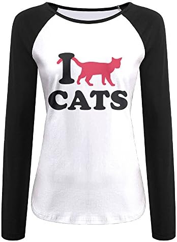 Aut I Love Cats Women's Round Neck Raglan Long Sleeve T-shirt Tunics Tops XXL