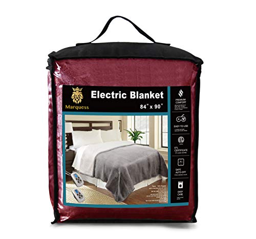 MARQUESS Queen Electric Blanket Sherpa and Reversible Flannel Washable Heated Blanket with 10 Heat Settings/Safety 10 Hours Auto-Off Dual Controllers with 1 Year Warranty(84x90''Burgundy) - Thumbnail 6