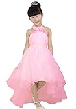 Mamas-Kiddy Cute Asymmetric Halterneck Solid Mesh Long Tail Flower Girl Dress