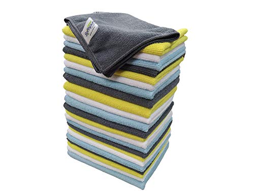 SOFTSPUN Microfiber Cleaning Cloths, 24 pcs 40x40cms 280GSM Multi-Color. Highly Absorbent, Lint and Streak Free, Multi – Purpose Wash Cloth for Kitchen, Car, Window, Stainless Steel, Silverware.