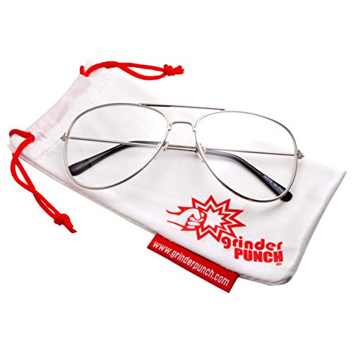 grinderPUNCH Aviator Clear Lens Eyeglasses for Fashion Glasses with Non-Prescription UV Protection Metal Frame Silver